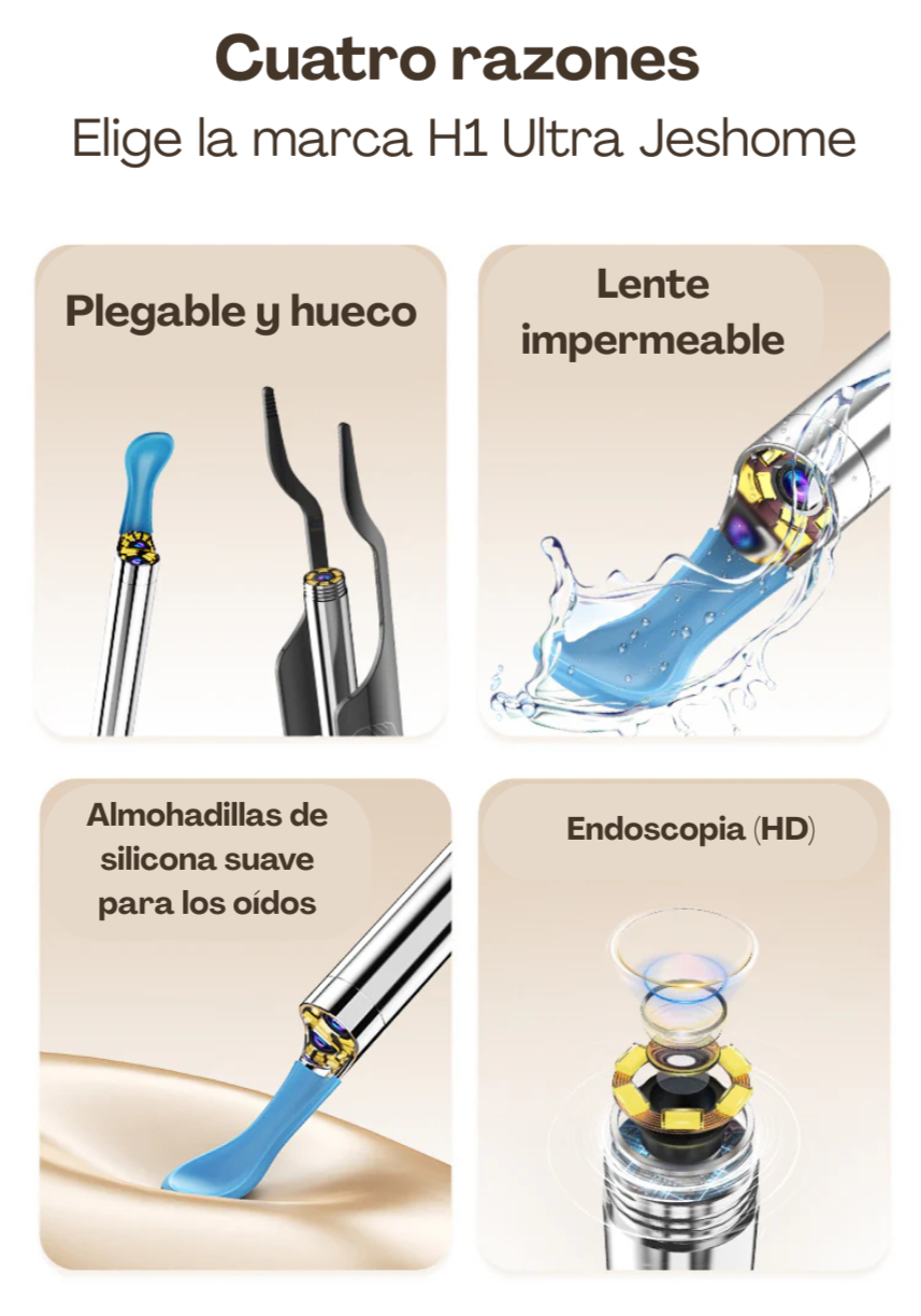 Kit de limpieza de oídos HD de 10 MP con pinzas de precisión y cuchara de silicona