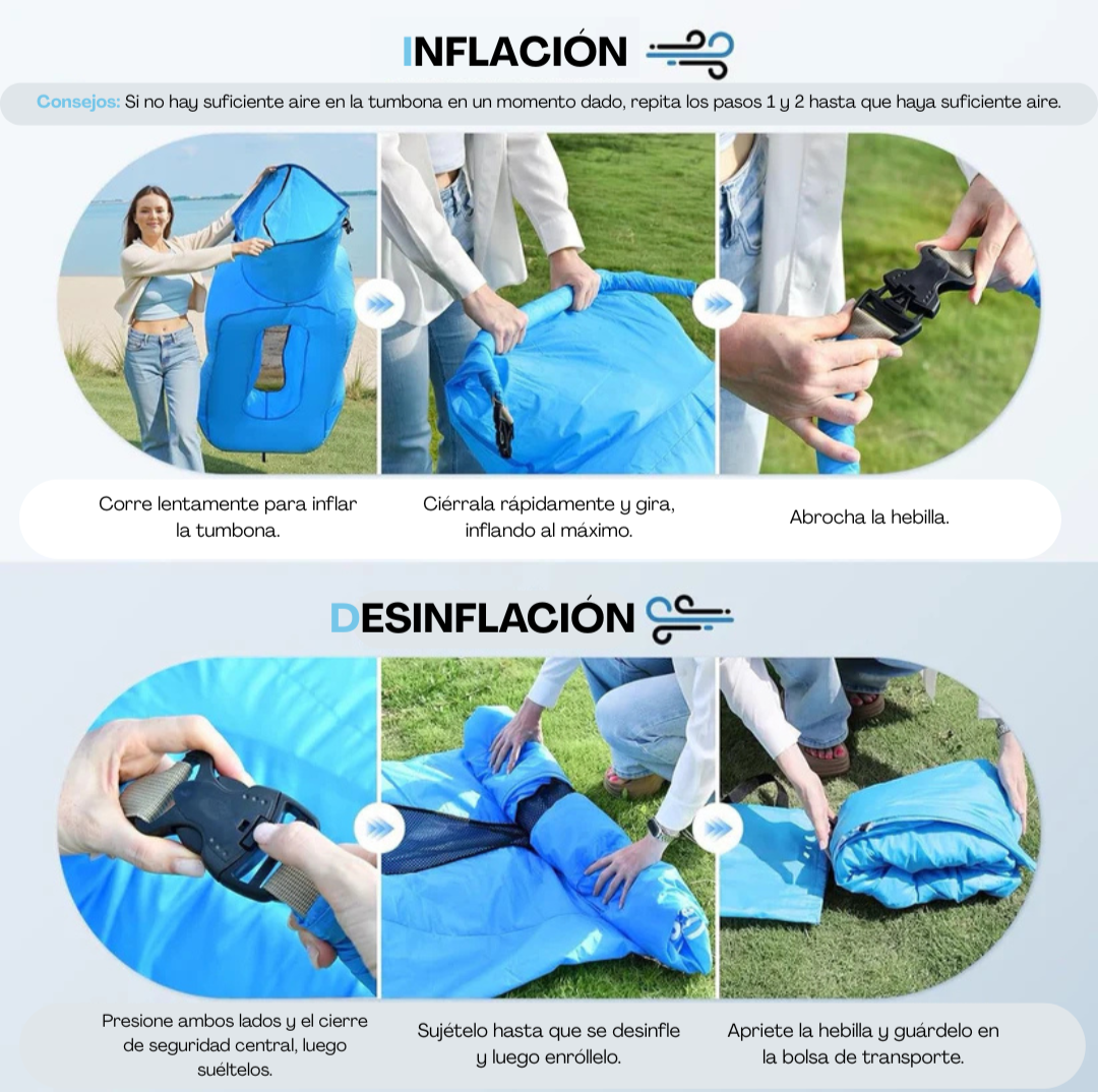 AeroLounge Go – Tumbona inflable compacta sin bomba