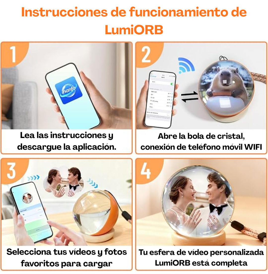 Bola de cristal WiFi LumiOrb: esfera de memoria para vídeos y fotos en 3D
